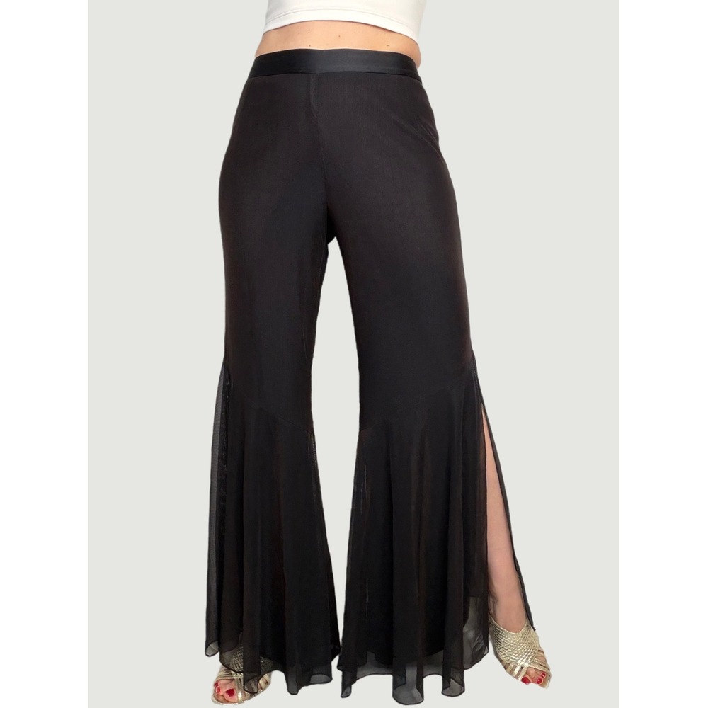 Cache Vintage Y2K 90s Black Mesh Flare Pants High Waisted Bell Bottom Trousers 4